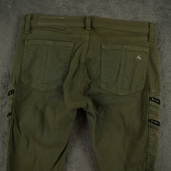 Rag & Bone Lariat Cargo Pants Women 31 Army Green Multi-Zip Skinny Biker Moto - Picture 4 of 12